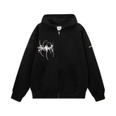 Oversize-Hoodie mit Reißverschluss und Spinnenstickerei